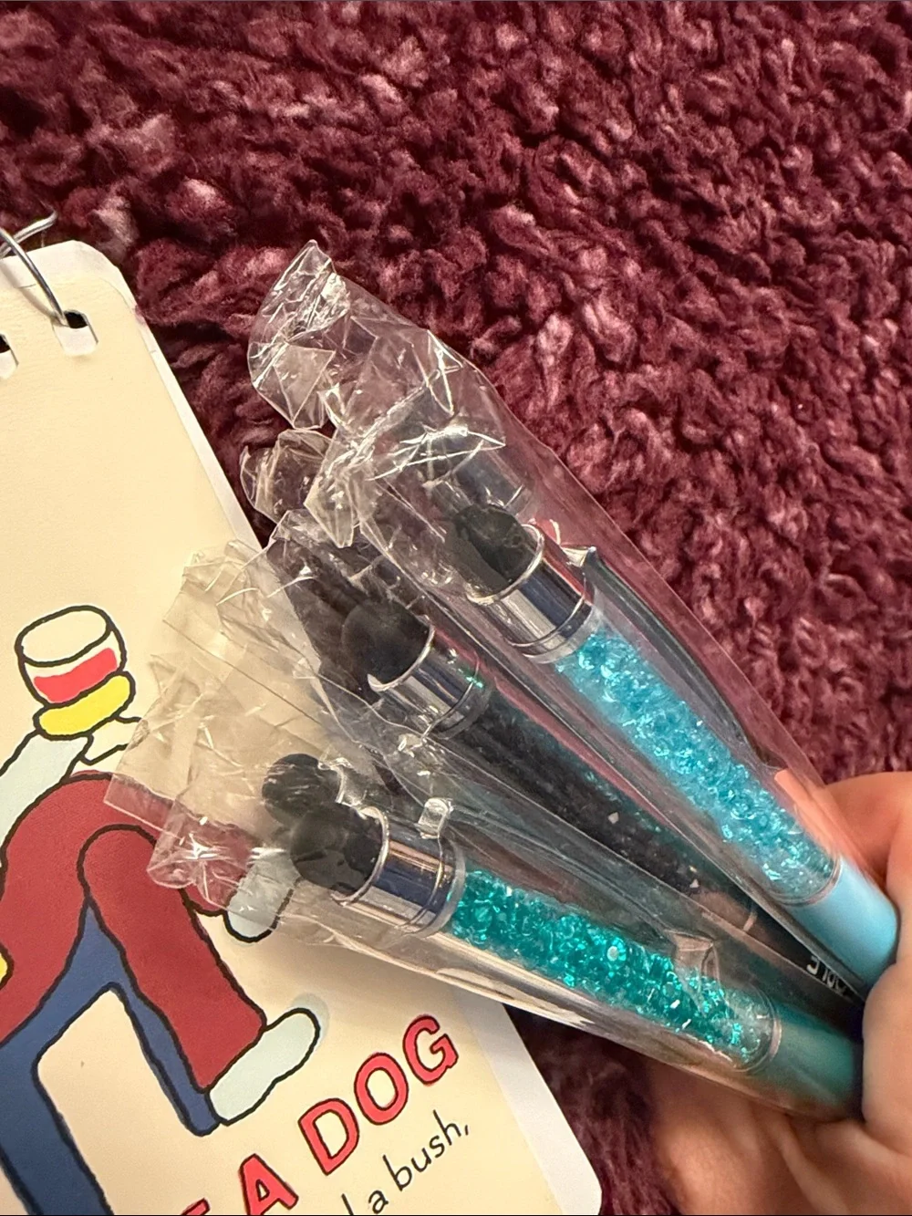 Set 7 Sparkle Dog Quote Pens with Diary of a Dog Spiral Notebook. All NEW.